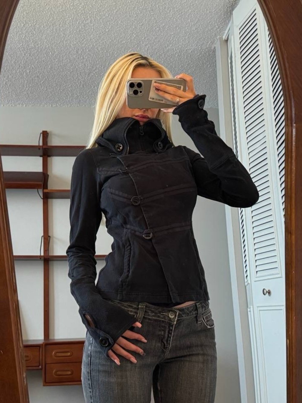 Y2K lululemon athletica Black Asymmetrical Buttoned Military style Jacket